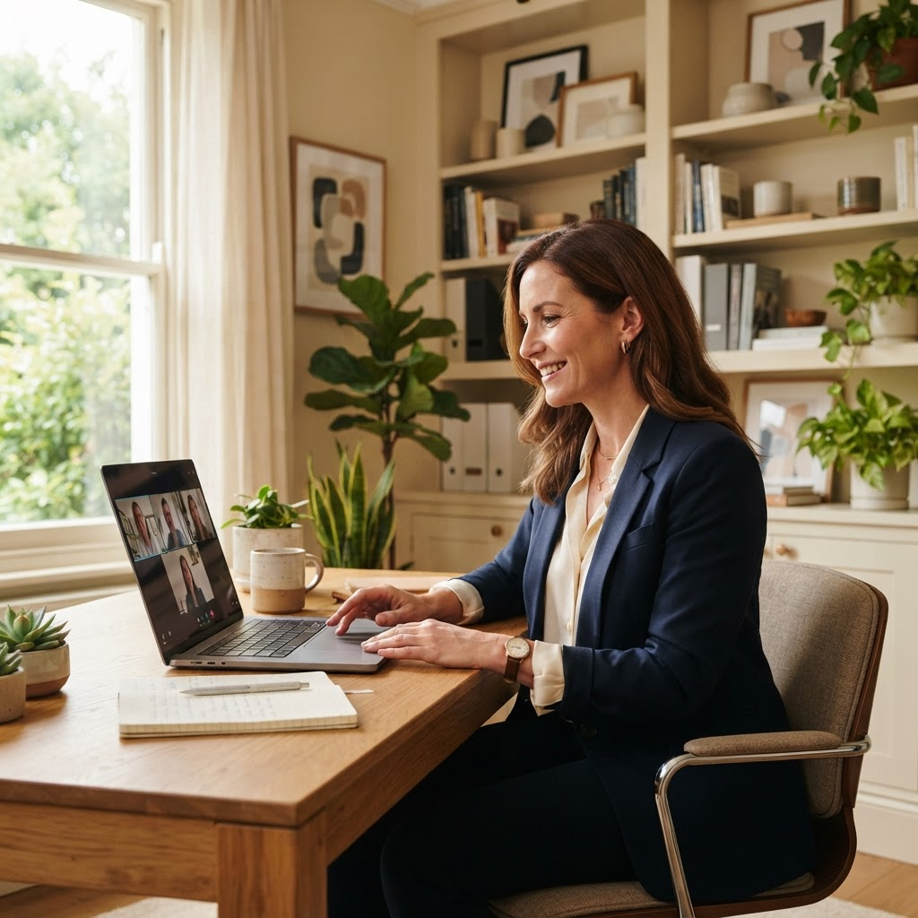 Independent HR consultant working from a bright home office